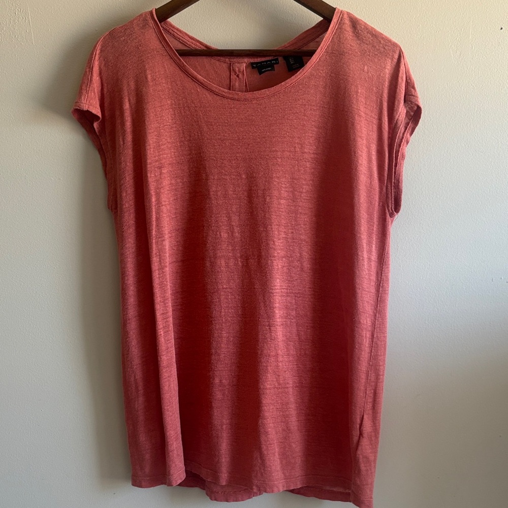 Tahari 100% Linen Coral Tee Top Size Large Lightweight Summer
